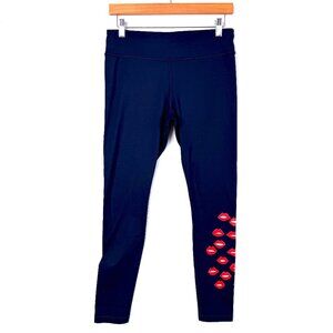 Tory Burch Sport High Waisted Red Lips Leggings Pants Womens M Navy Blue